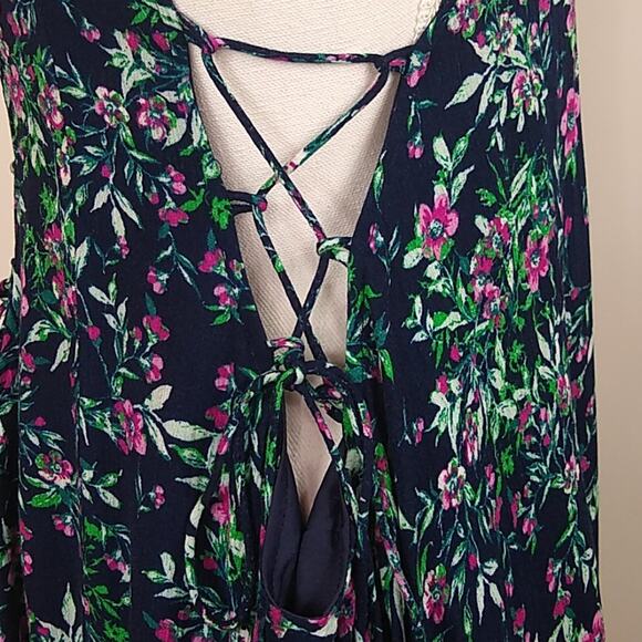 Entro Floral Lace Up High Low Boho Dress Large - Picture 8 of 11